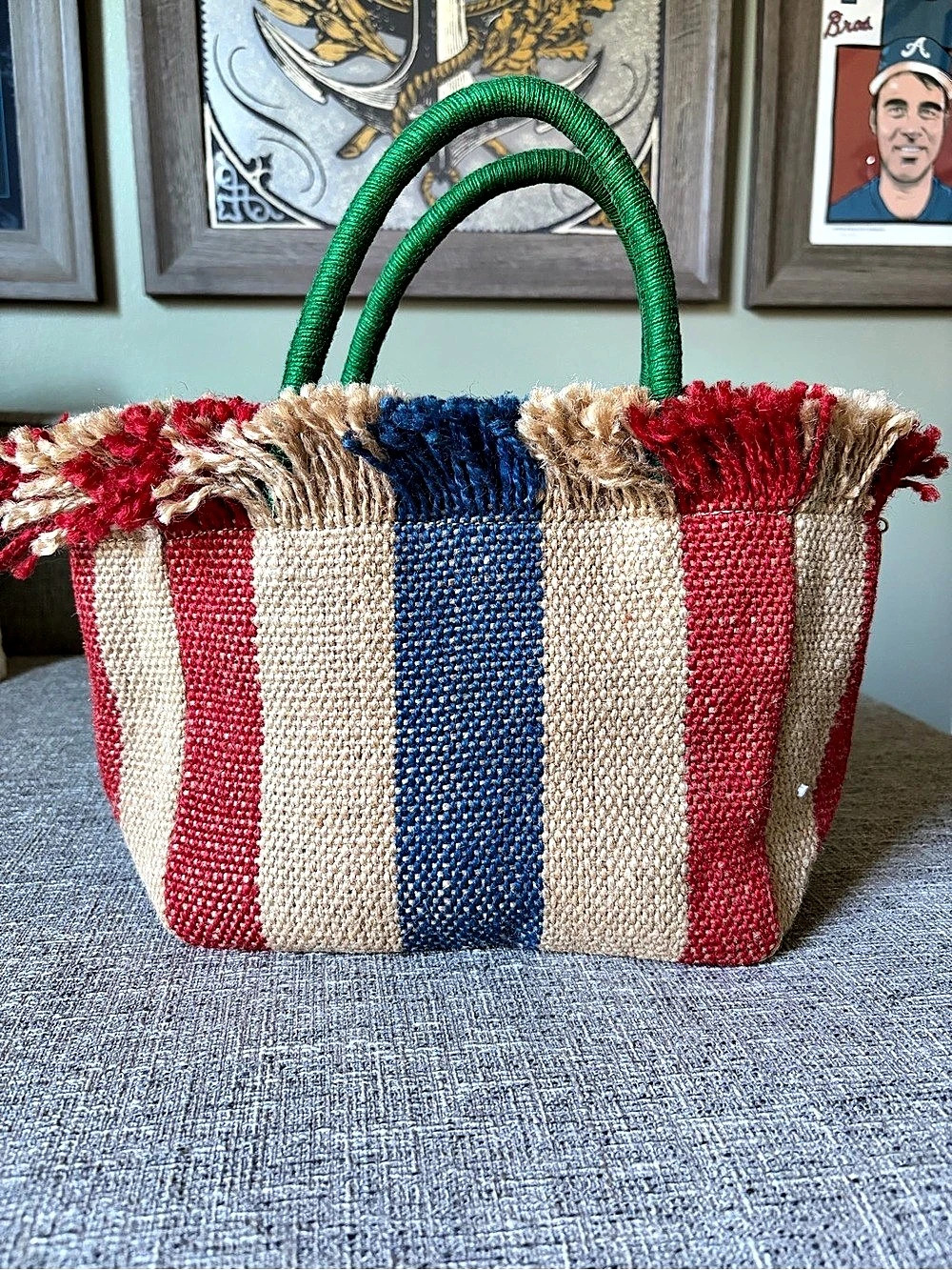 Clare V. Sandy Tote. Striped Woven Red & Blue